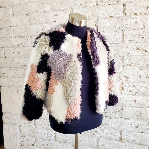 1.State Patchwork Cropped Jacket Womens Faux Fur Coat Cozy Fall Funky Jacket SZM - Picture 12 of 12